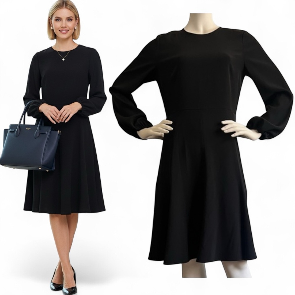 Co Essentials Classic Black Long Sleeve Dress Sz XL Elegant Career Evening LBD